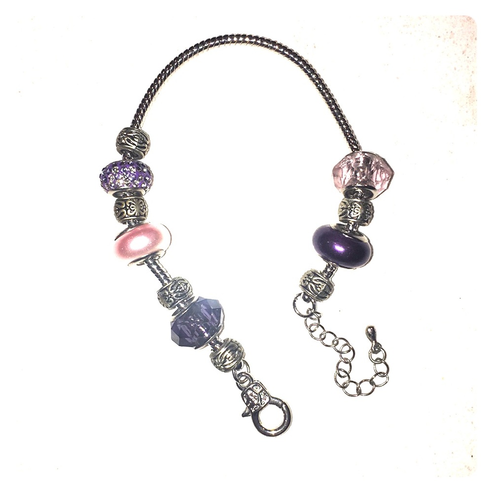 Purple & Pink beaded bracelet with adjustable link